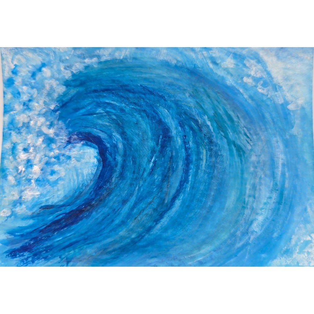 ACEO Ocean Wave Original Acrylic Painting Blue White Coastal Wall Art Signed